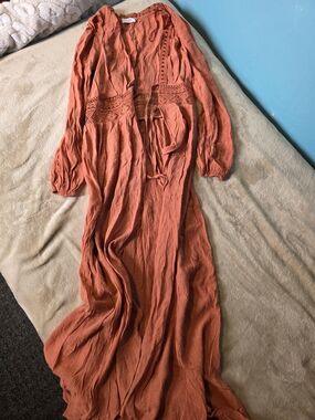 Bohemian Long Sleeve Maxi Dress in Rust